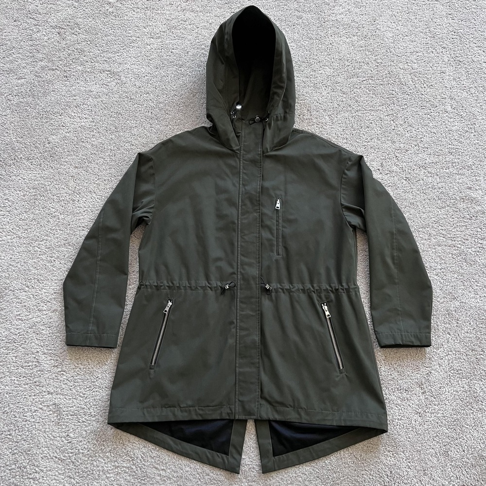 SOIA & KYO Anorak Utility Hooded Rain Jacket Womens M Green Zip Pockets